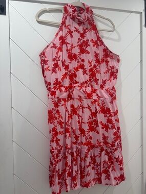 River Island Pink Halter Mini Dress with Red Floral Print